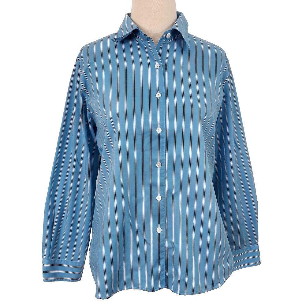 Foxcroft Blue Striped Button-Down Shirt